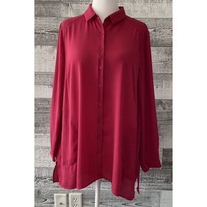 Melissa Mccarthy Seven7 Red Tunic Button Down Top With Pockets Plus Size 0X